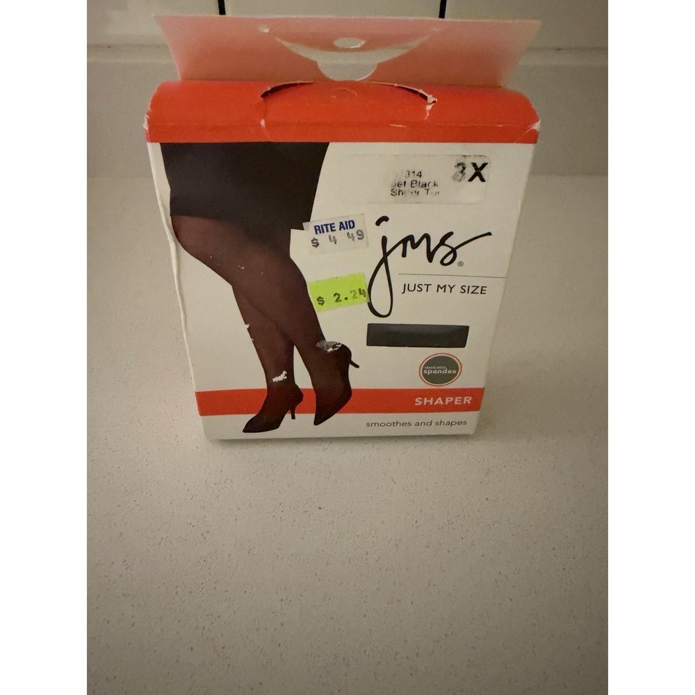 New Just My Size Shaper Pantyhose Jet Black 3X Sheer Toe (180-230 Lbs) See Chart